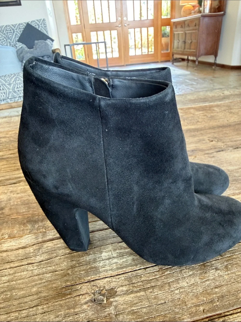 Steve Madden Penelope Suede Ankle Booties with Gold Zipper